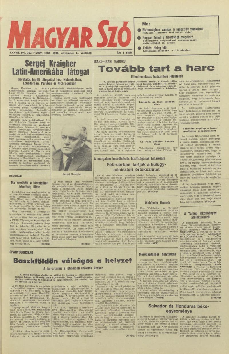Magyar Szó, 37. évf. 1980. november 2. 303. sz. 1–28. oldal