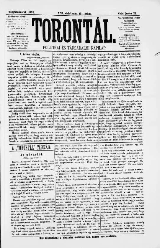 Torontál, 21. évf. 1892. június 28. 127. sz.