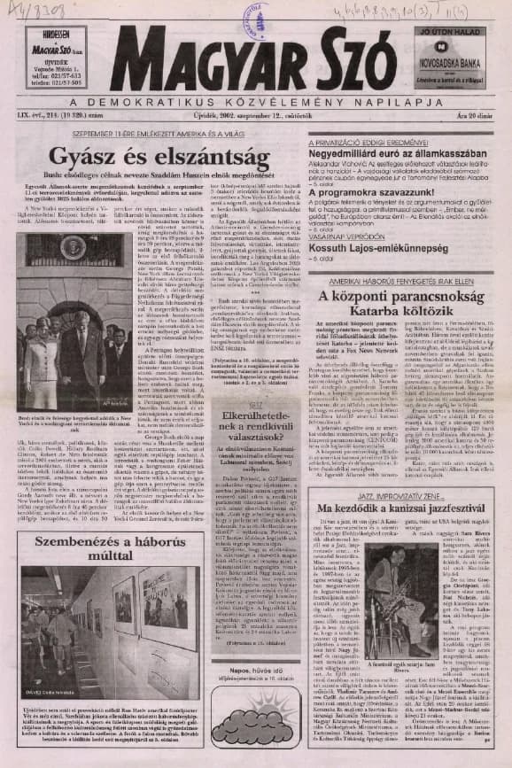 Magyar Szó, 59. évf. 2002. szeptember 12. 214. sz. 1–16. oldal