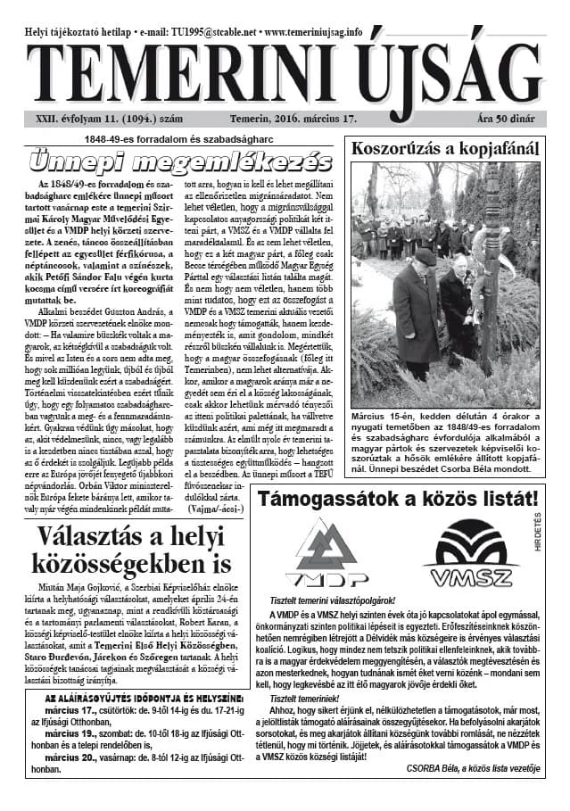 Temerini Újság, 22. évf. 2016. március 17. 11. sz.