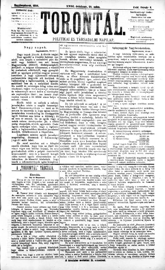 Torontál, 23. évf. 1894. február 6. 29. sz.