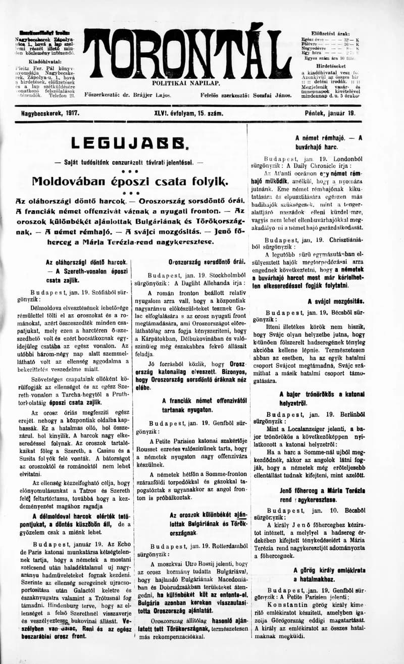 Torontál, 46. évf. 1917. január 19. 15. sz.