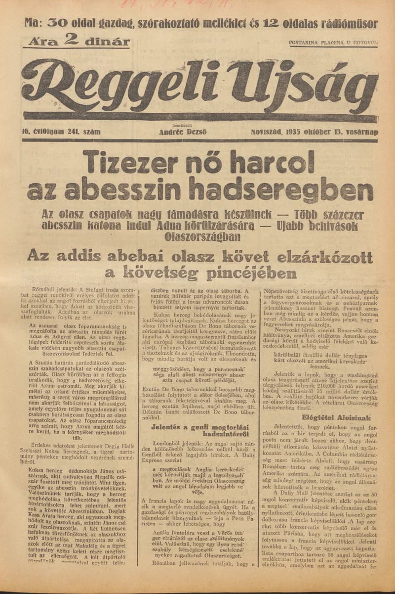 Reggeli Újság, 16. évf. 1935. október 13. 241. sz.