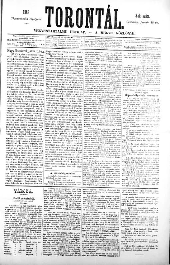 Torontál, 12. évf. 1883. január 18. 3. sz.