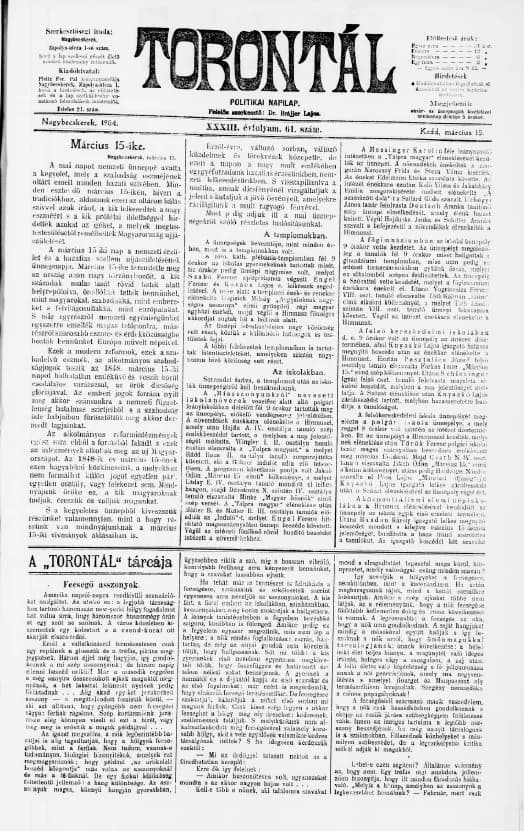 Torontál, 33. évf. 1904. március 15. 61. sz.
