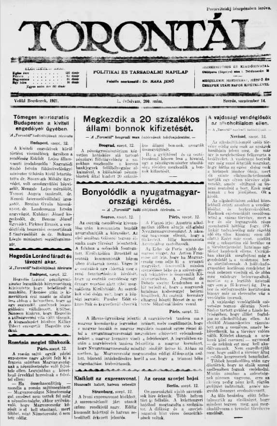 Torontál, 50. évf. 1921. szeptember 14. 200. sz.