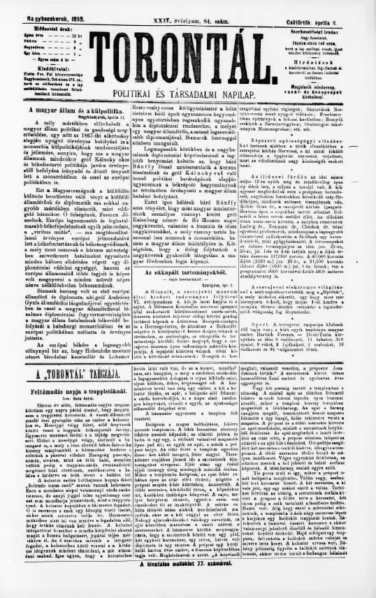 Torontál, 24. évf. 1895. április 11. 84. sz.