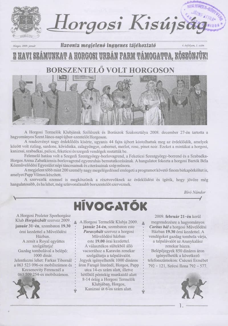 Horgosi Kisújság, 4. évf. 2009. január. 1. sz.