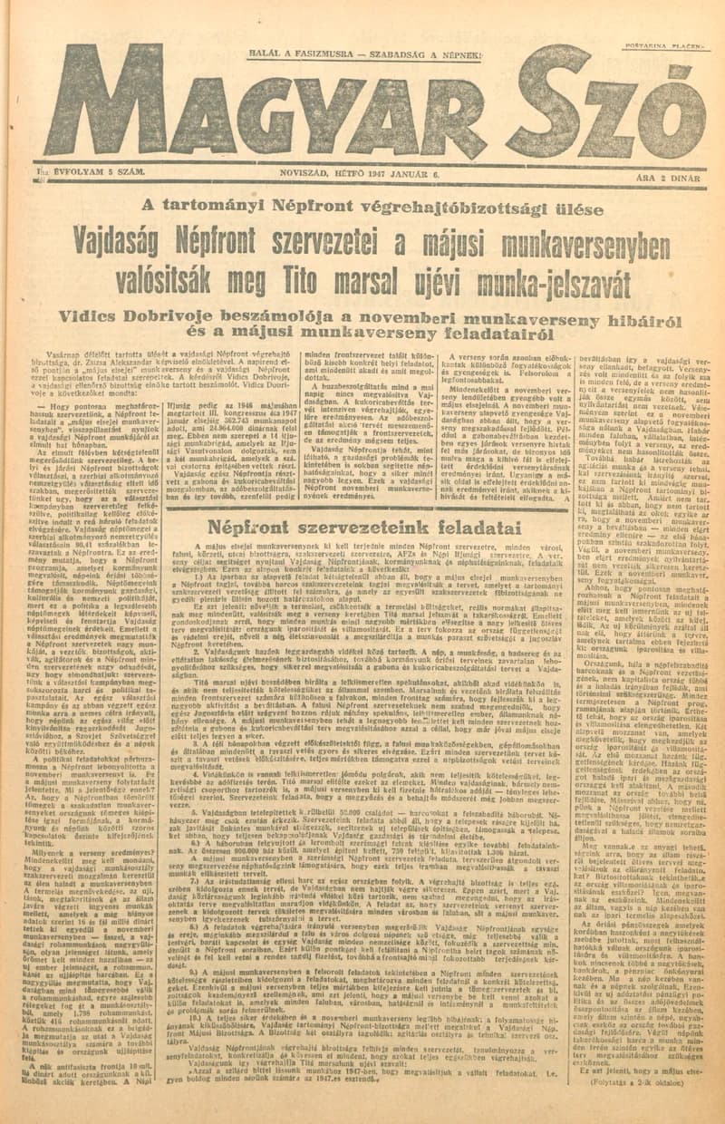 Magyar Szó, 4. évf. 1947. január 6. 5. sz. 1–4. oldal