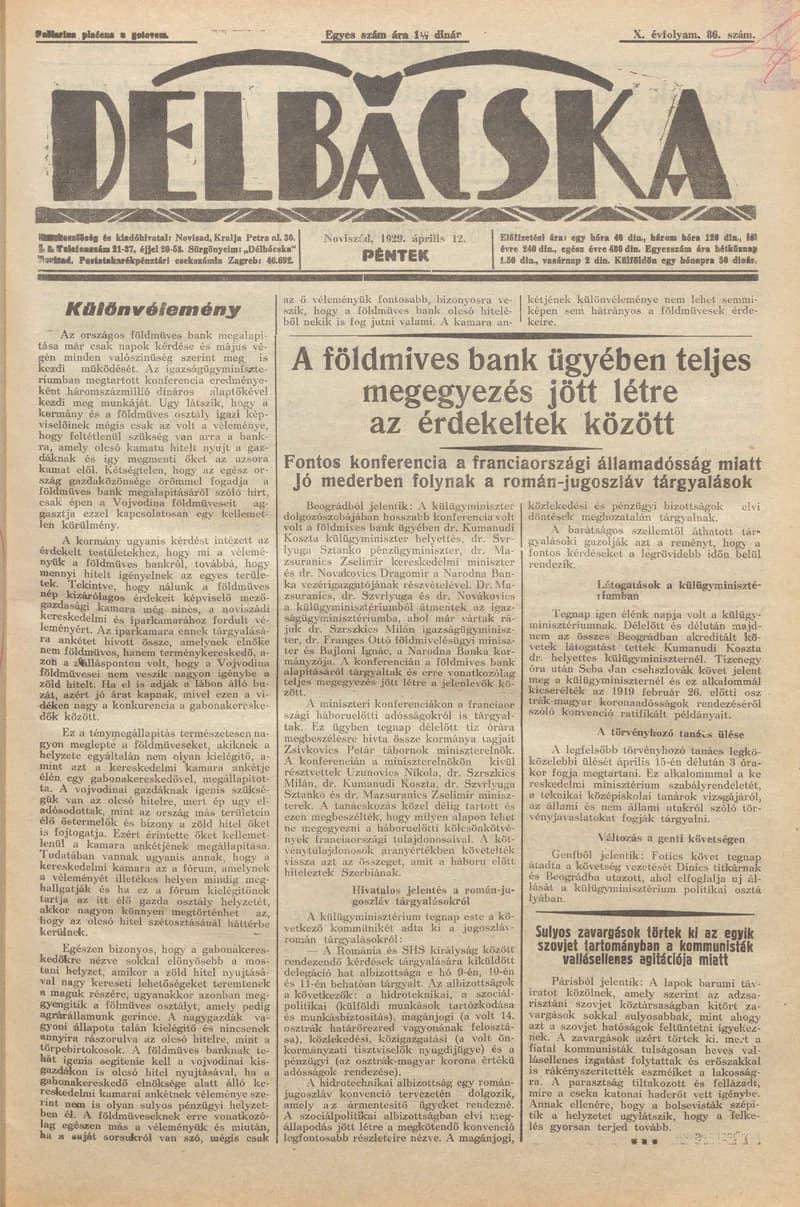 Délbácska, 10. évf. 1929. április 12. 86. sz.