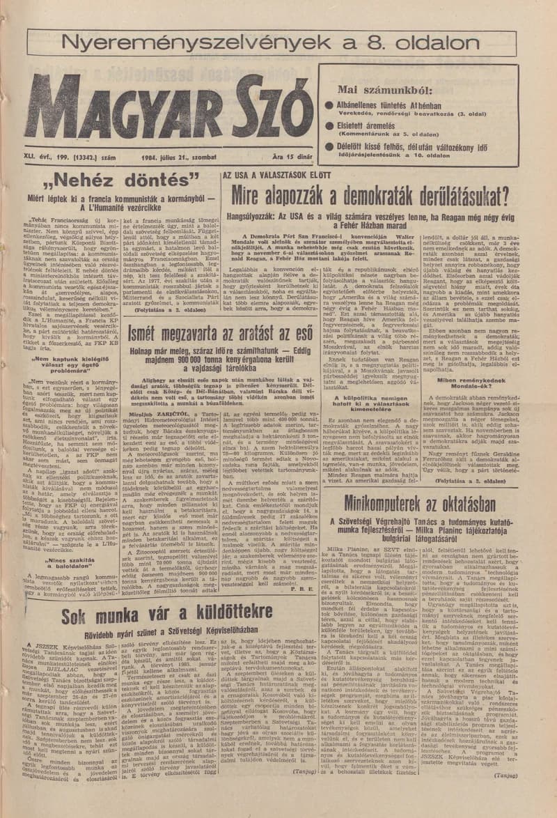 Magyar Szó, 41. évf. 1984. július 21. 199. sz. 1–20. oldal