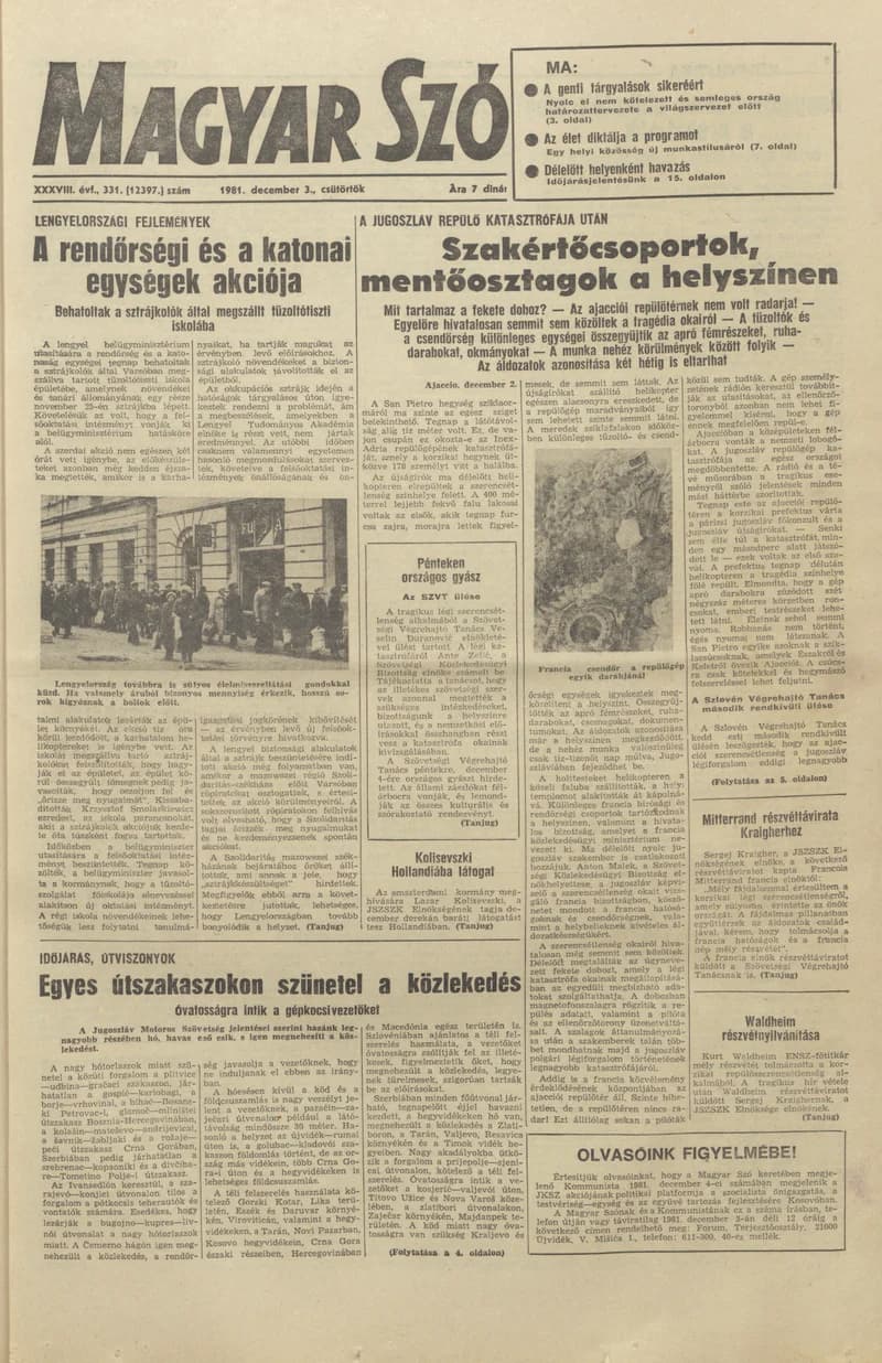 Magyar Szó, 38. évf. 1981. december 3. 331. sz.