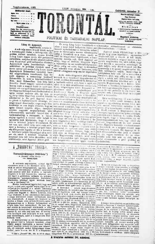 Torontál, 24. évf. 1895. november 21. 268. sz.