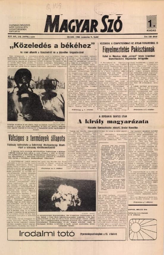 Magyar Szó, 45. évf. 1988. augusztus 9. 218. sz. 1–16. oldal