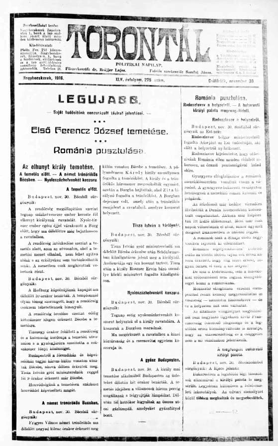 Torontál, 45. évf. 1916. november 30. 275. sz.