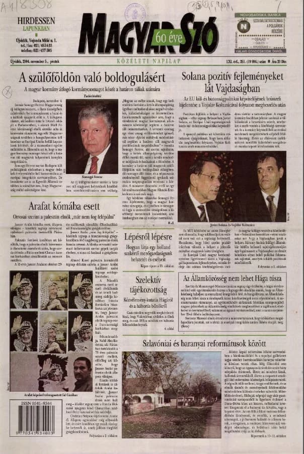 Magyar Szó, 61. évf. 2004. november 5. 261. sz. 1–20. oldal