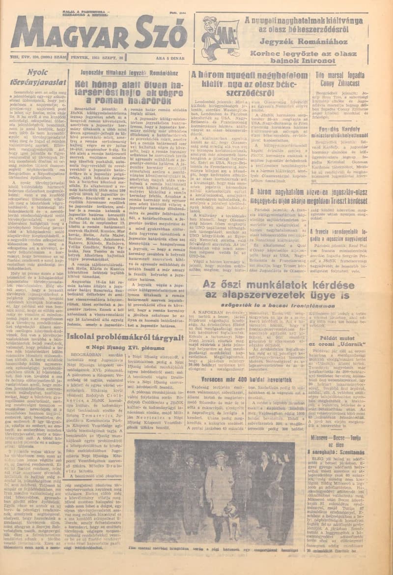 Magyar Szó, 8. évf. 1951. szeptember 28. 230. sz. 1–4. oldal