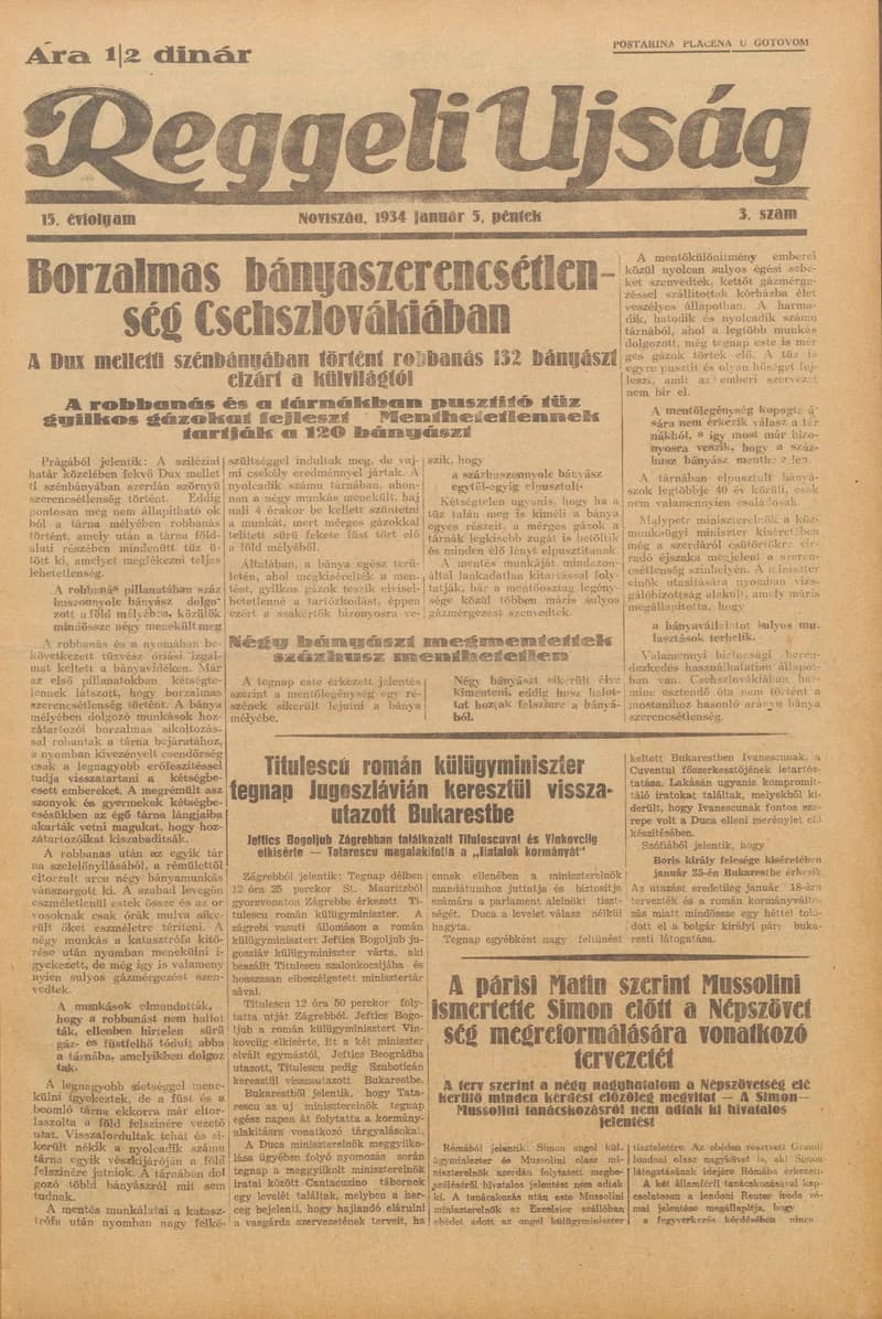 Reggeli Újság, 15. évf. 1934. január 5. 3. sz.