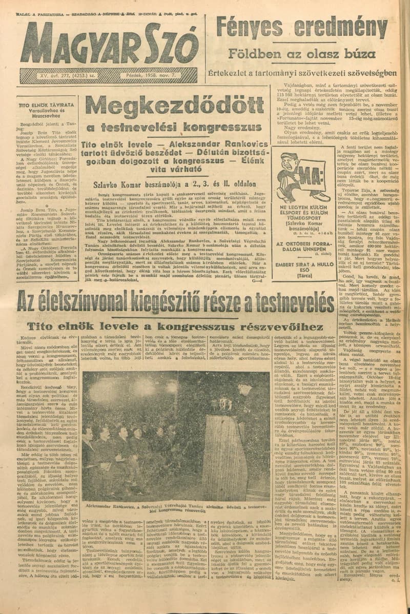 Magyar Szó, 15. évf. 1958. november 7. 277. sz. 1–20. oldal