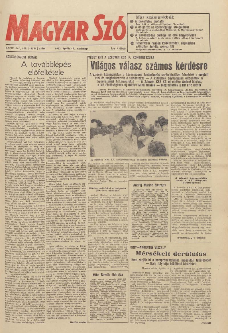 Magyar Szó, 39. évf. 1982. április 18. 106. sz. 1–28. oldal