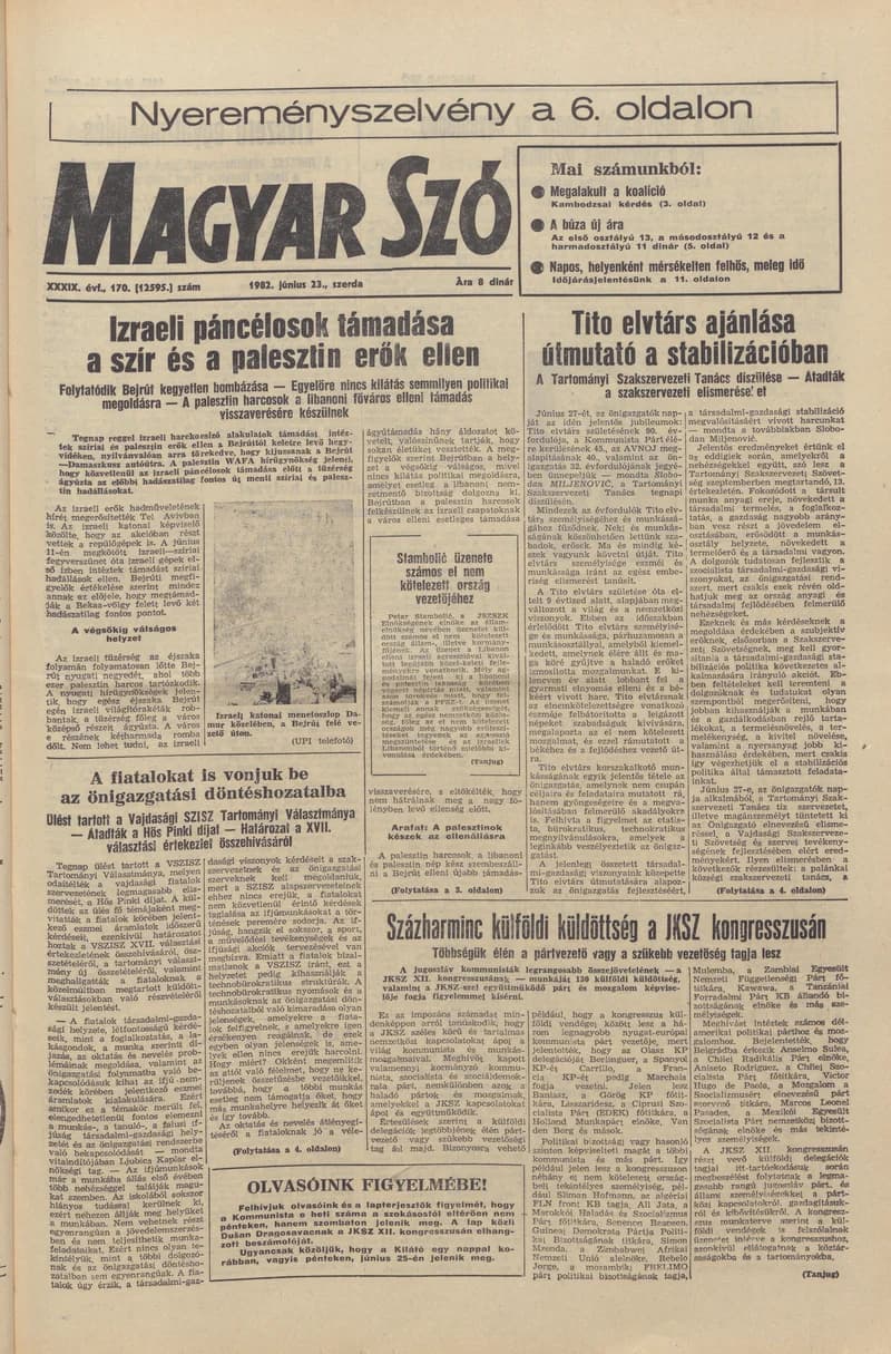 Magyar Szó, 39. évf. 1982. június 23. 170. sz. 1–24. oldal