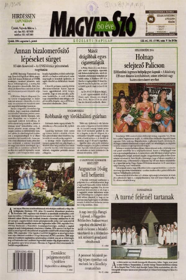 Magyar Szó, 61. évf. 2004. augusztus 6. 183. sz. 1–20. oldal
