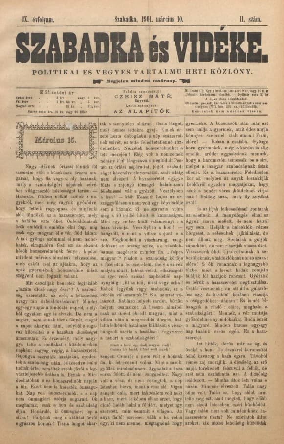 Szabadka és vidéke II, 9. évf. 1901. március 10. 11. sz.