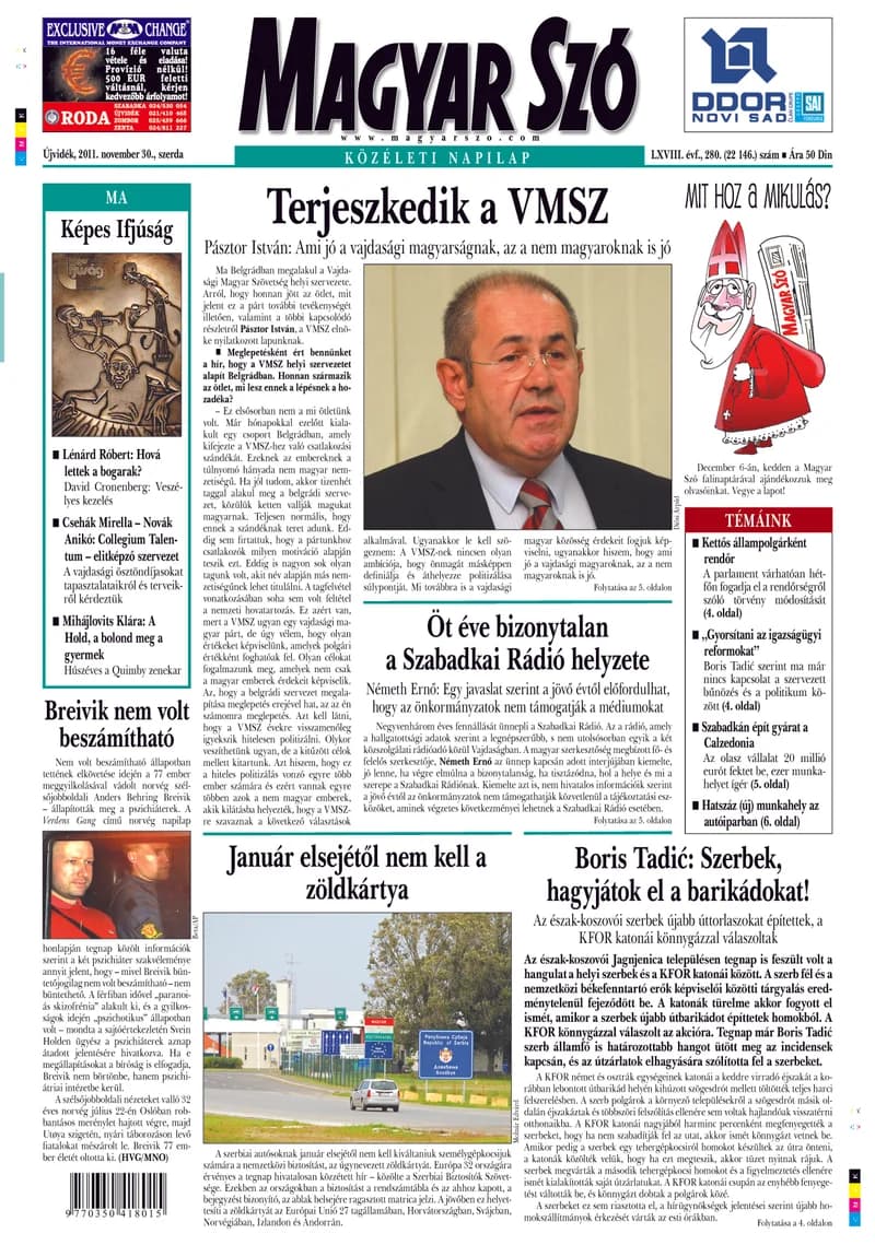 Magyar Szó, 68. évf. 2011. november 30. 280. sz. 1–20. oldal