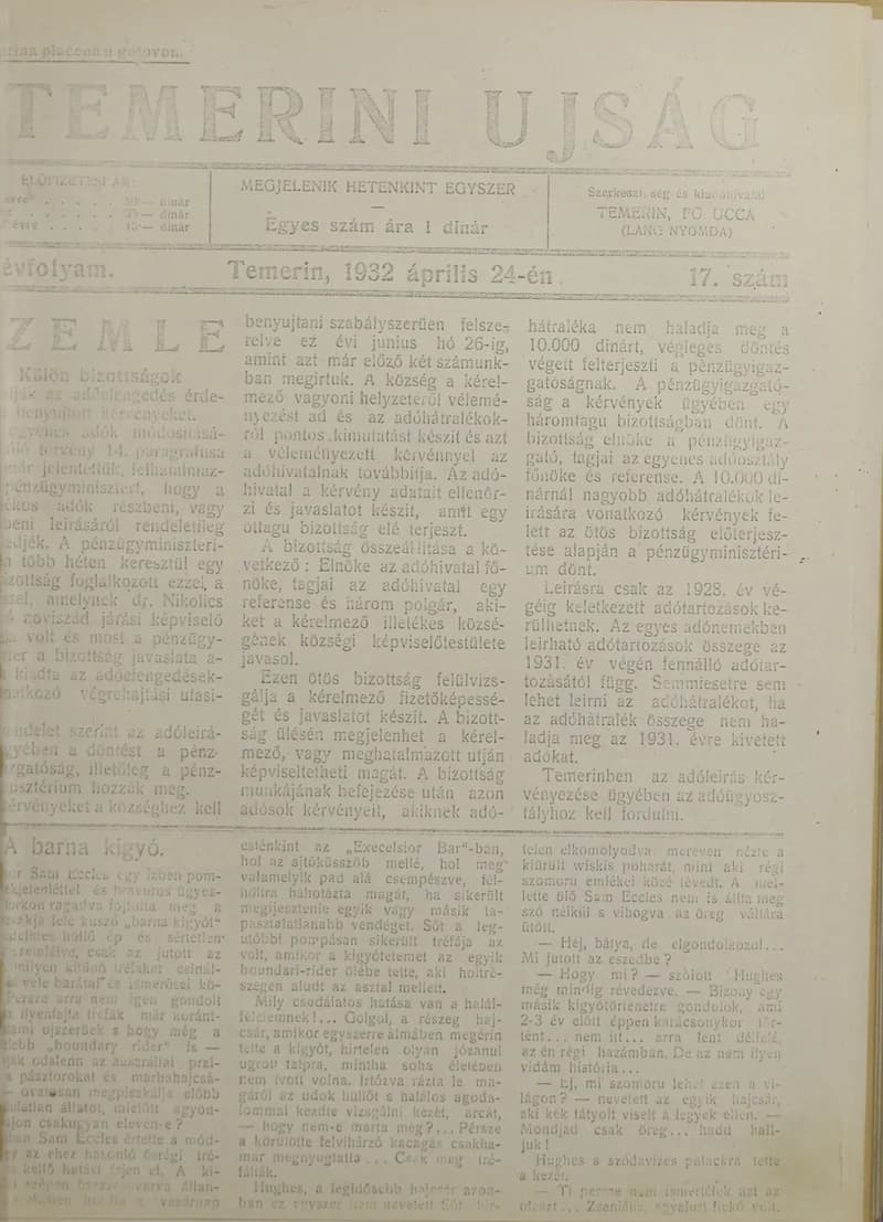 Temerini Újság 1928-1944, 5. évf. 1932. április 24. 17. sz.