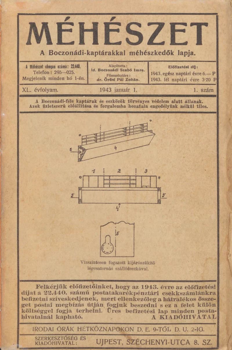 Méhészet, 40. évf. 1943. január 1. 1. sz.