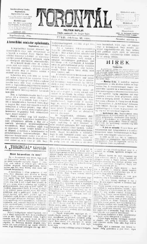 Torontál, 33. évf. 1904. március 5. 53. sz.