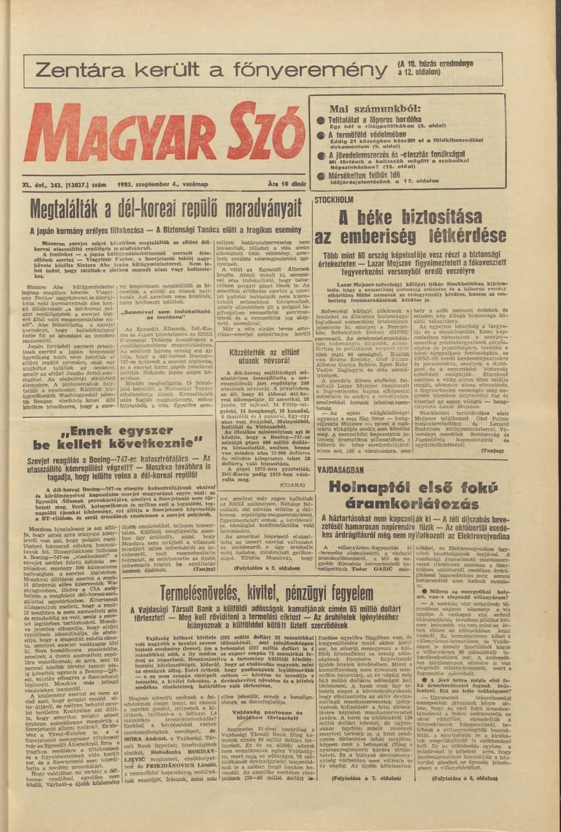 Magyar Szó, 40. évf. 1983. szeptember 4. 243. sz.