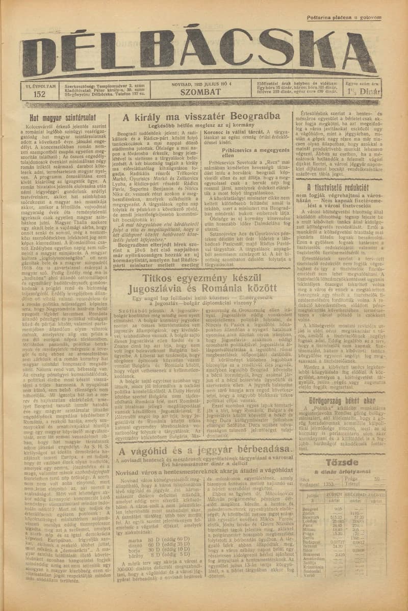 Délbácska, 6. évf. 1925. július 4. 152. sz.