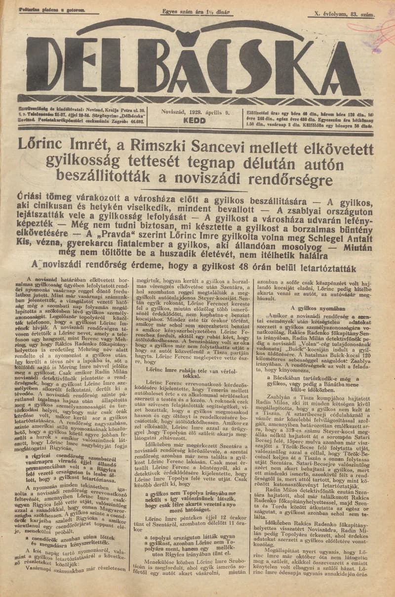 Délbácska, 10. évf. 1929. április 9. 83. sz.