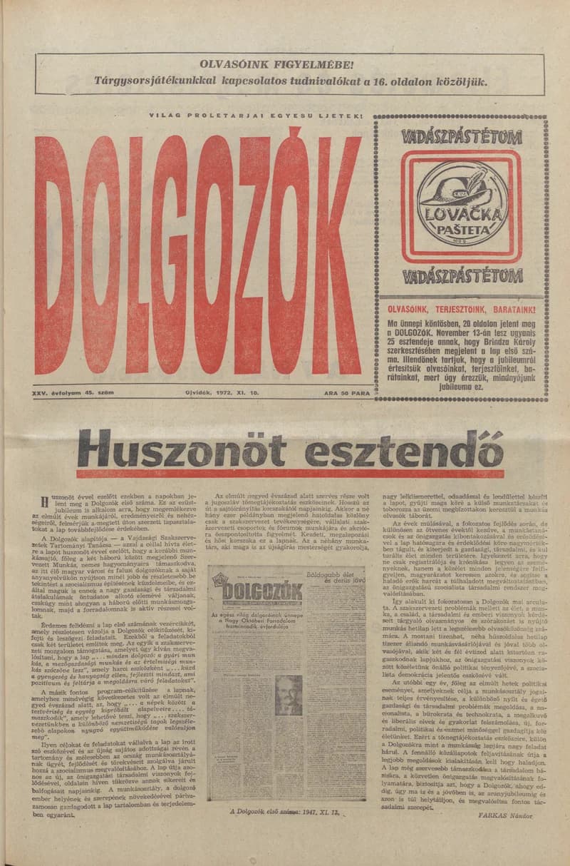Dolgozók, 26. évf. 1972. november 10. 45. sz.