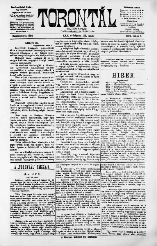 Torontál, 25. évf. 1896. május 4. 103. sz.