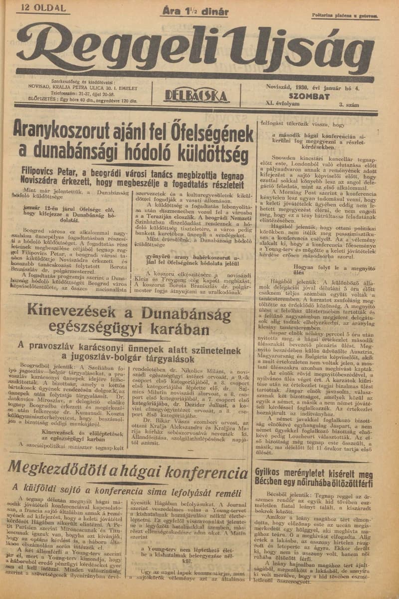 Reggeli Újság, 11. évf. 1930. január 4. 3. sz.