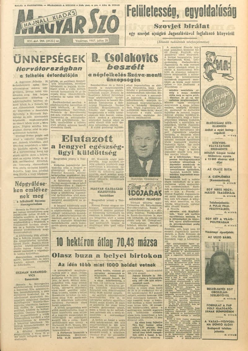 Magyar Szó, 14. évf. 1957. július 28. 204. sz. 1–16. oldal