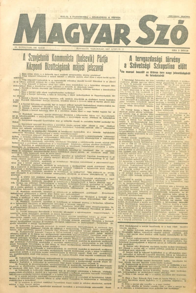 Magyar Szó, 4. évf. 1947. április 27. 108. sz. 1–6. oldal