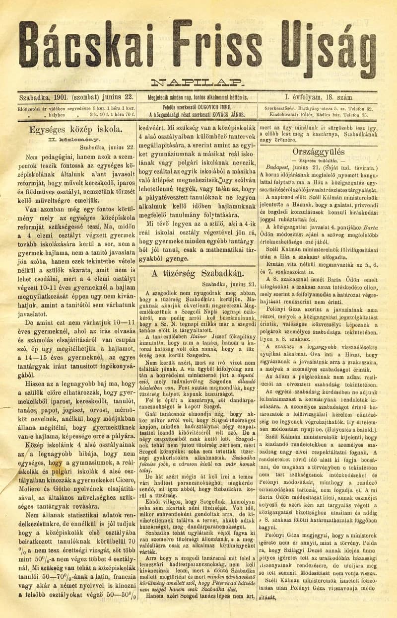 Bácskai Friss Ujság, 1. évf. 1901. június 22. 18. sz.