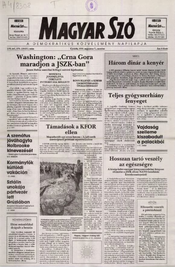 Magyar Szó, 56. évf. 1999. augusztus 7. 175. sz. 1–16. oldal