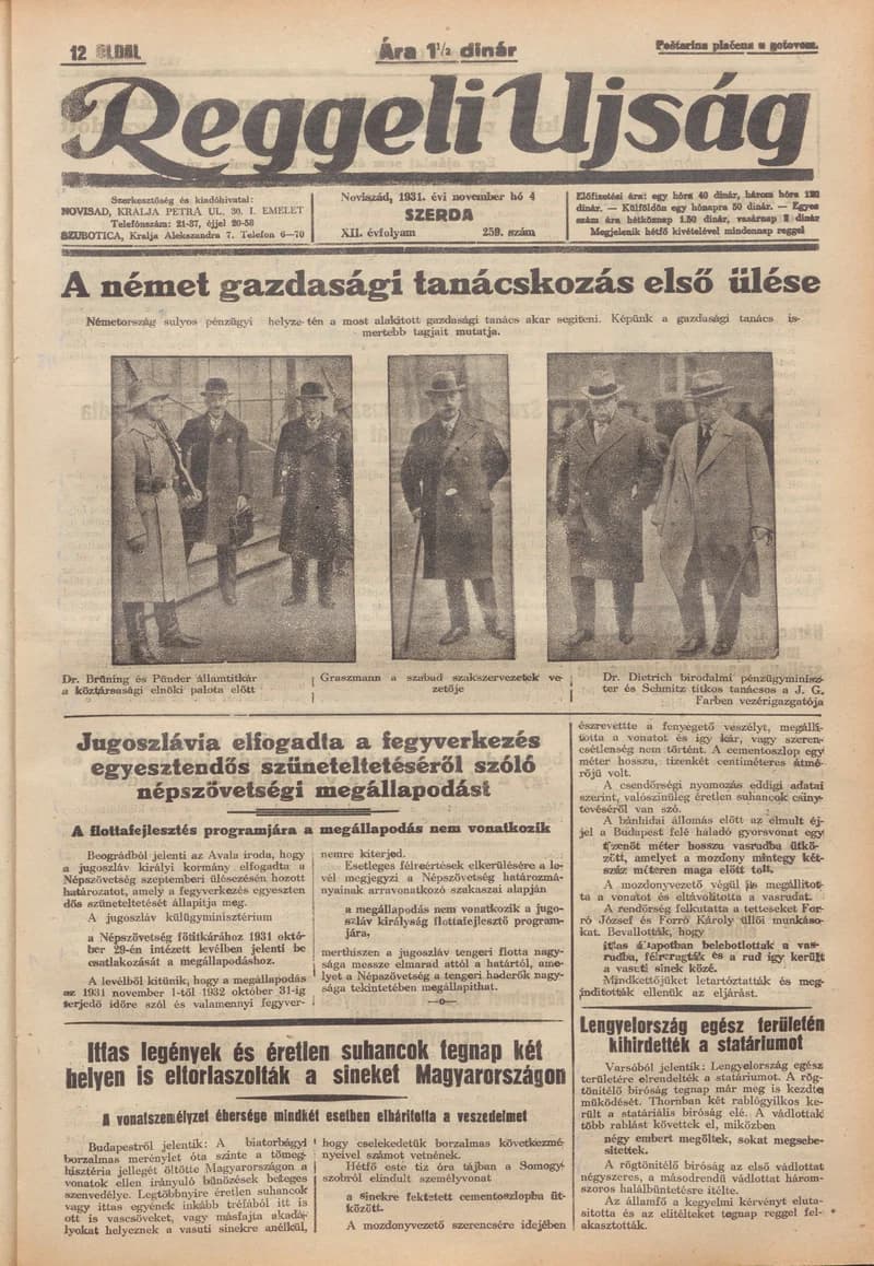 Reggeli Újság, 12. évf. 1931. november 4. 259. sz.