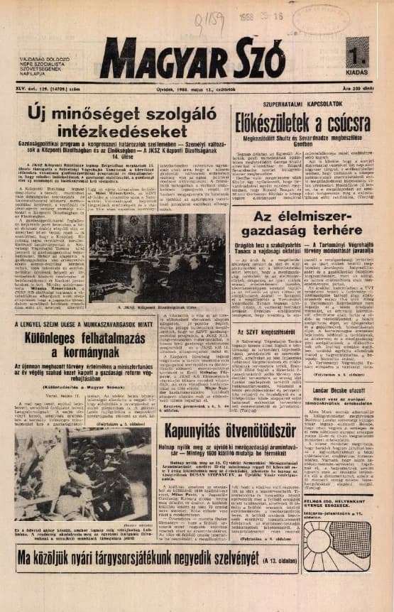 Magyar Szó, 45. évf. 1988. május 12. 129. sz. 1–16. oldal