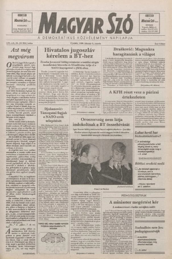 Magyar Szó, 56. évf. 1999. február 3. 26. sz. 1–16. oldal