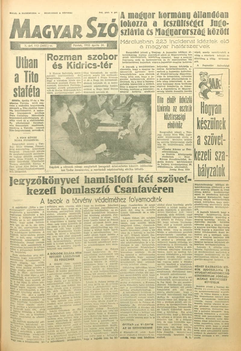 Magyar Szó, 10. évf. 1953. április 24. 113. sz. 1–12. oldal
