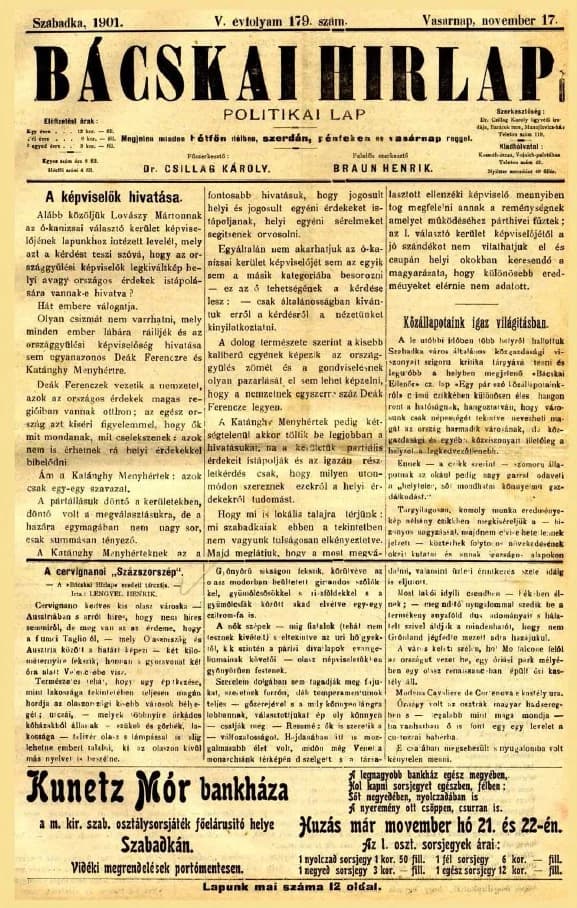Bácskai Hirlap, 5. évf. 1901. november 17. 179. sz.