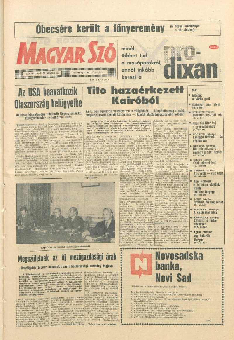 Magyar Szó, 28. évf. 1971. február 21. 50. sz. 1–32. oldal