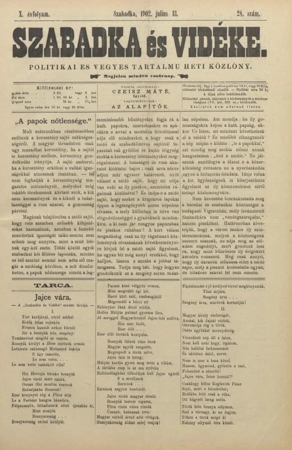 Szabadka és vidéke II, 10. évf. 1902. július 13. 28. sz.