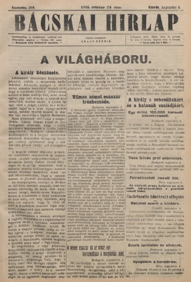 Bácskai Hirlap, 18. évf. 1914. augusztus 5. 176. sz.