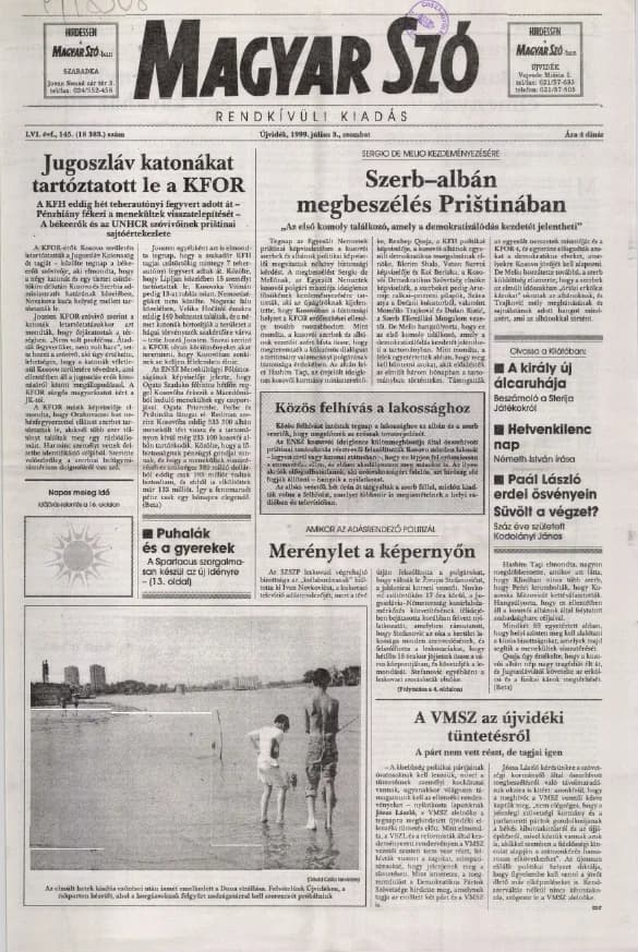 Magyar Szó, 56. évf. 1999. július 3. 145. sz. 1–16. oldal